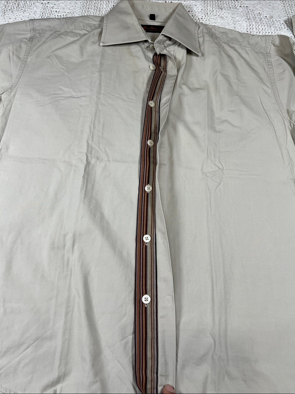 Ben Sherman Beige Lightweight Button Down Shirt with Dark Trim - Picture 11 of 11